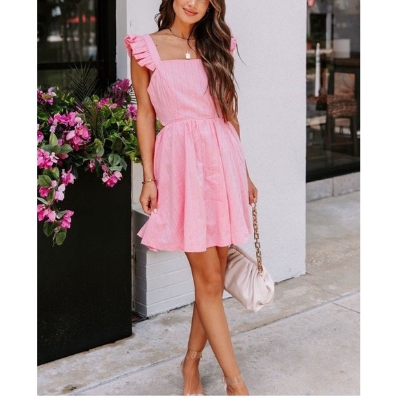 Vici Dresses & Skirts - Vici Dress * & Merci Cotton Ruffle Pink Babydoll Dress Size M